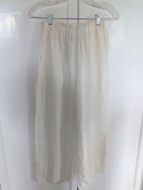 Women's Off White Linen Pants By Flax